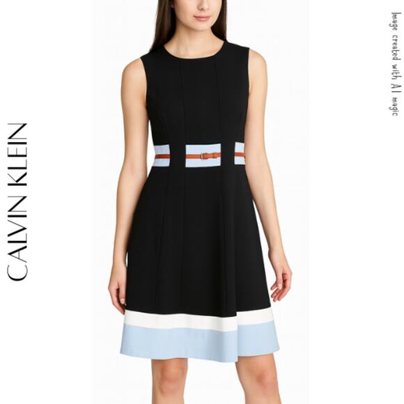 CALVIN KLEIN Women's Sleeveless Round Neck Fit and Flare Dress, 10, NWOT! - Picture 1 of 8
